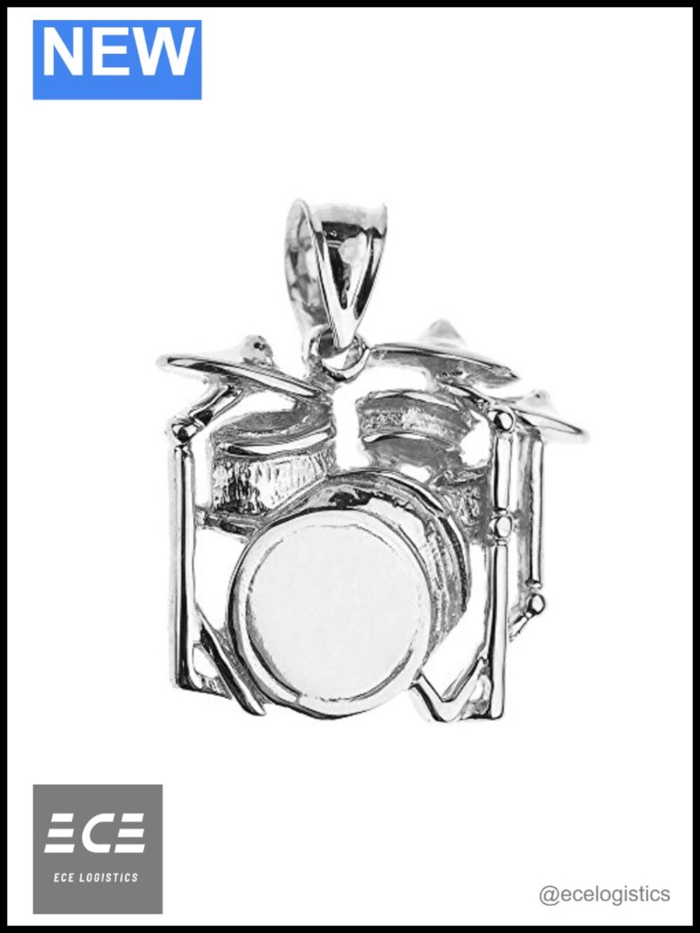 925 Sterling Silver Drum Set Charm Pendant Music Jewelry